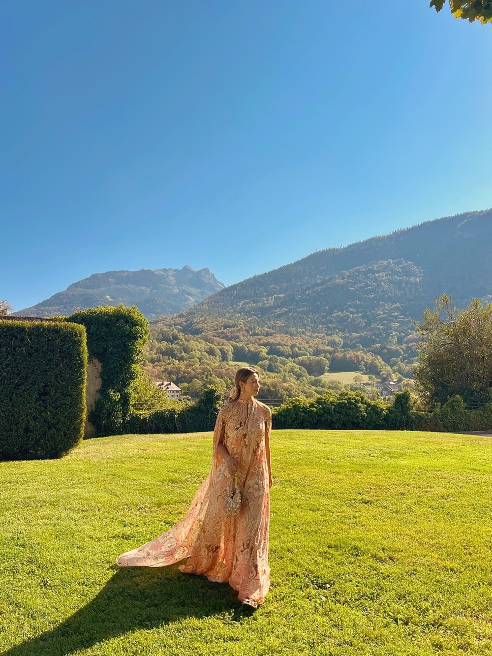 HEMANT & NANDITA Pink and Gold Floral Maxi Cape Dress - Picture 12 of 13